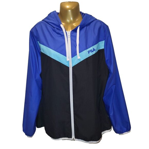 Fila Sport Live in Motion Woman's Large Blue Black Hoodie Windbreaker Full Zip - Picture 2 of 12